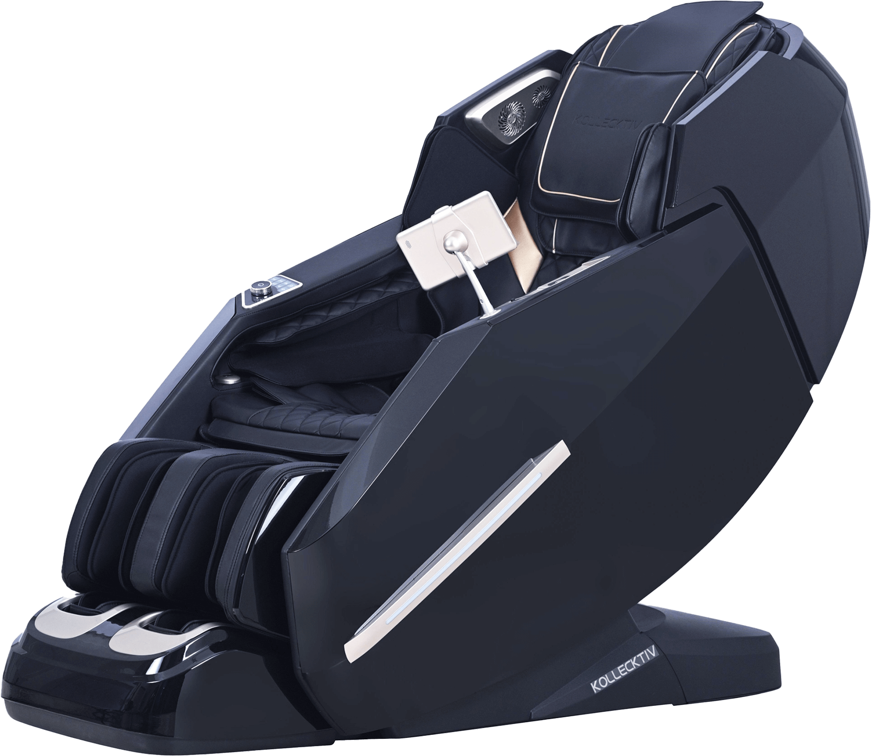 Kollecktiv 301 Luxury 4D+5D Massage Chair in sleek black design with advanced features for full body relaxation.