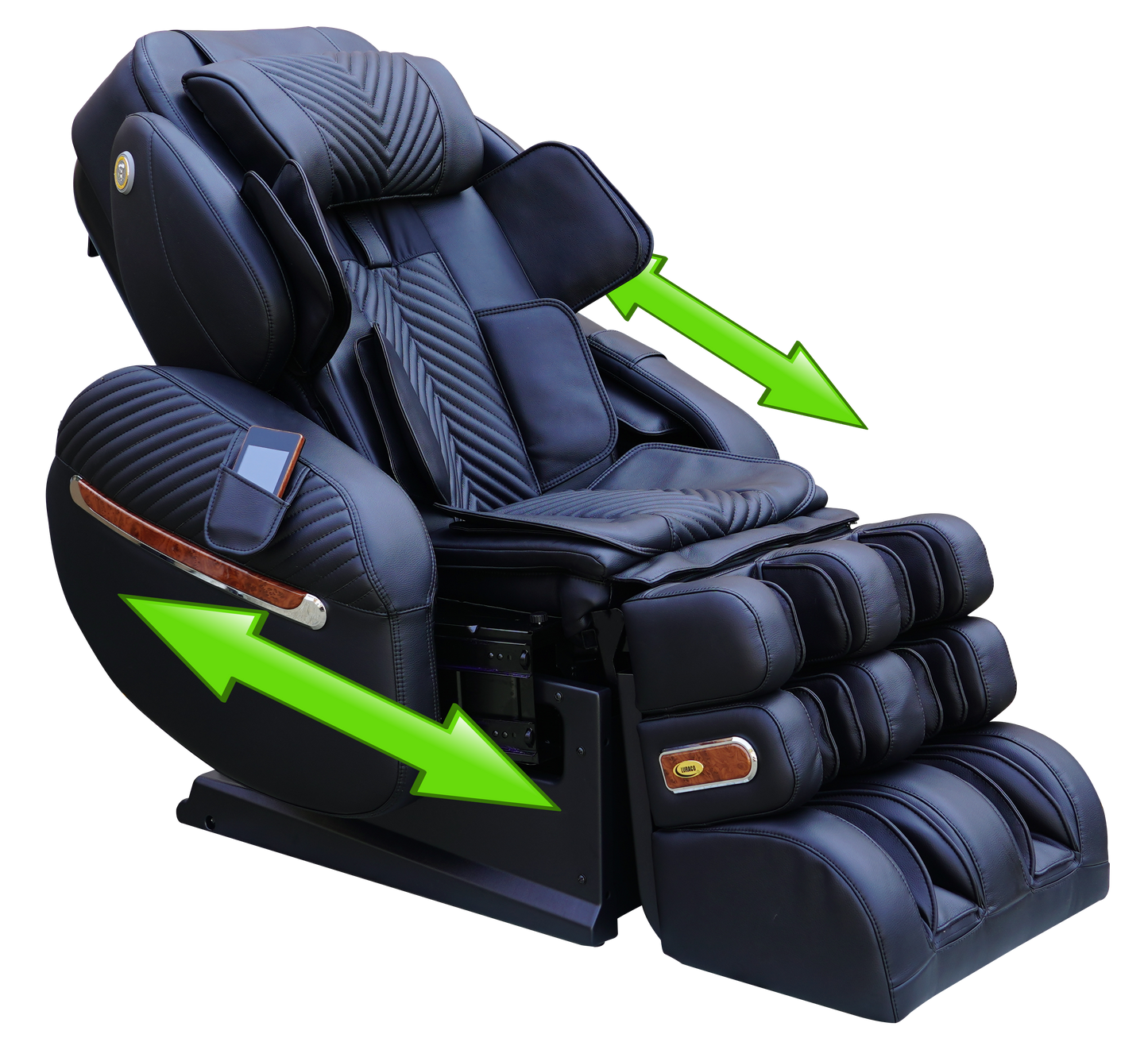 Luraco iRobotics 9 Max Plus massage chair with powered easy-entry armrests and adjustable features.