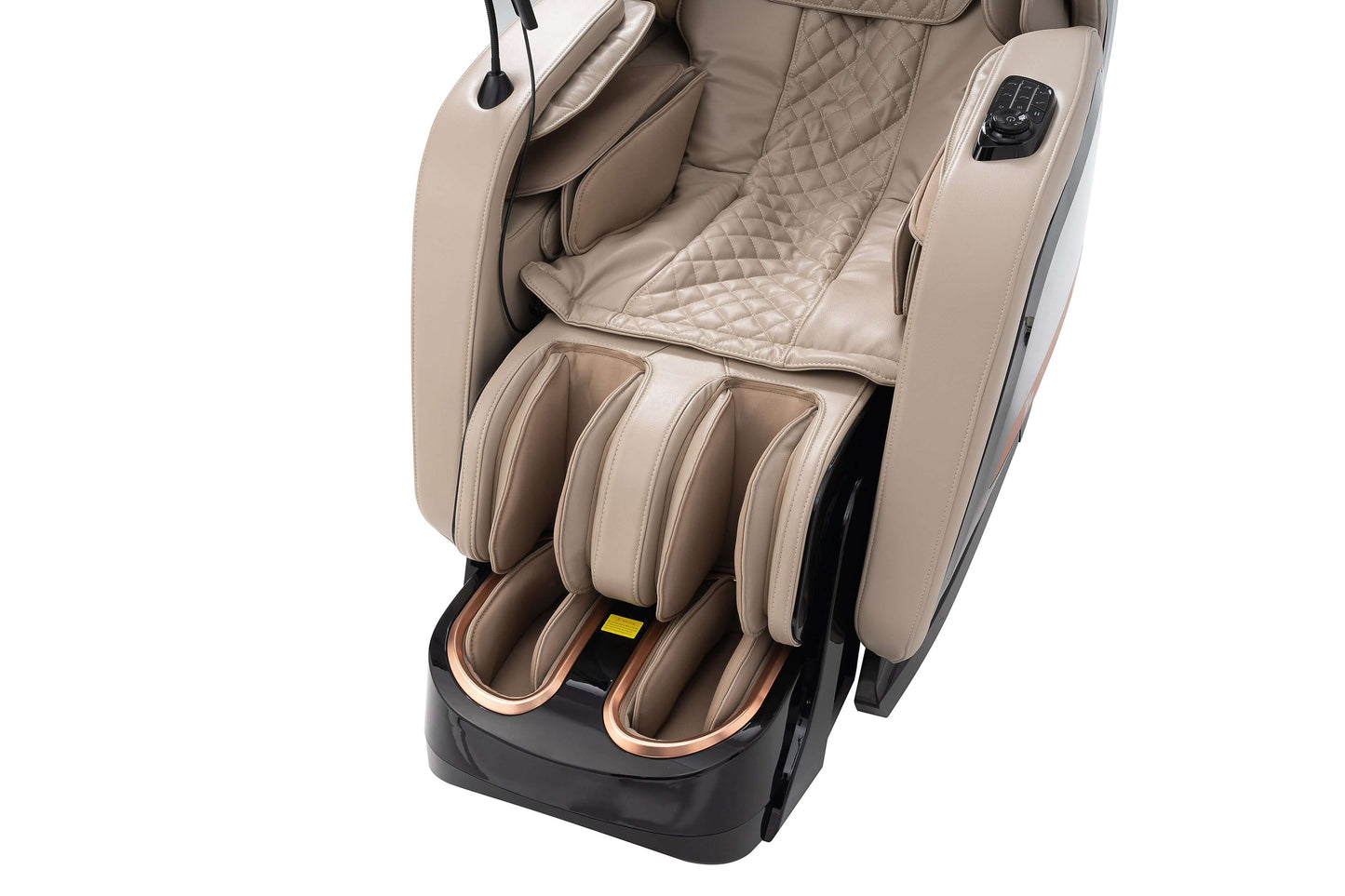 Interior view of the TRU Symphony Plus 4D massage chair, showcasing luxurious seating and airbag design.
