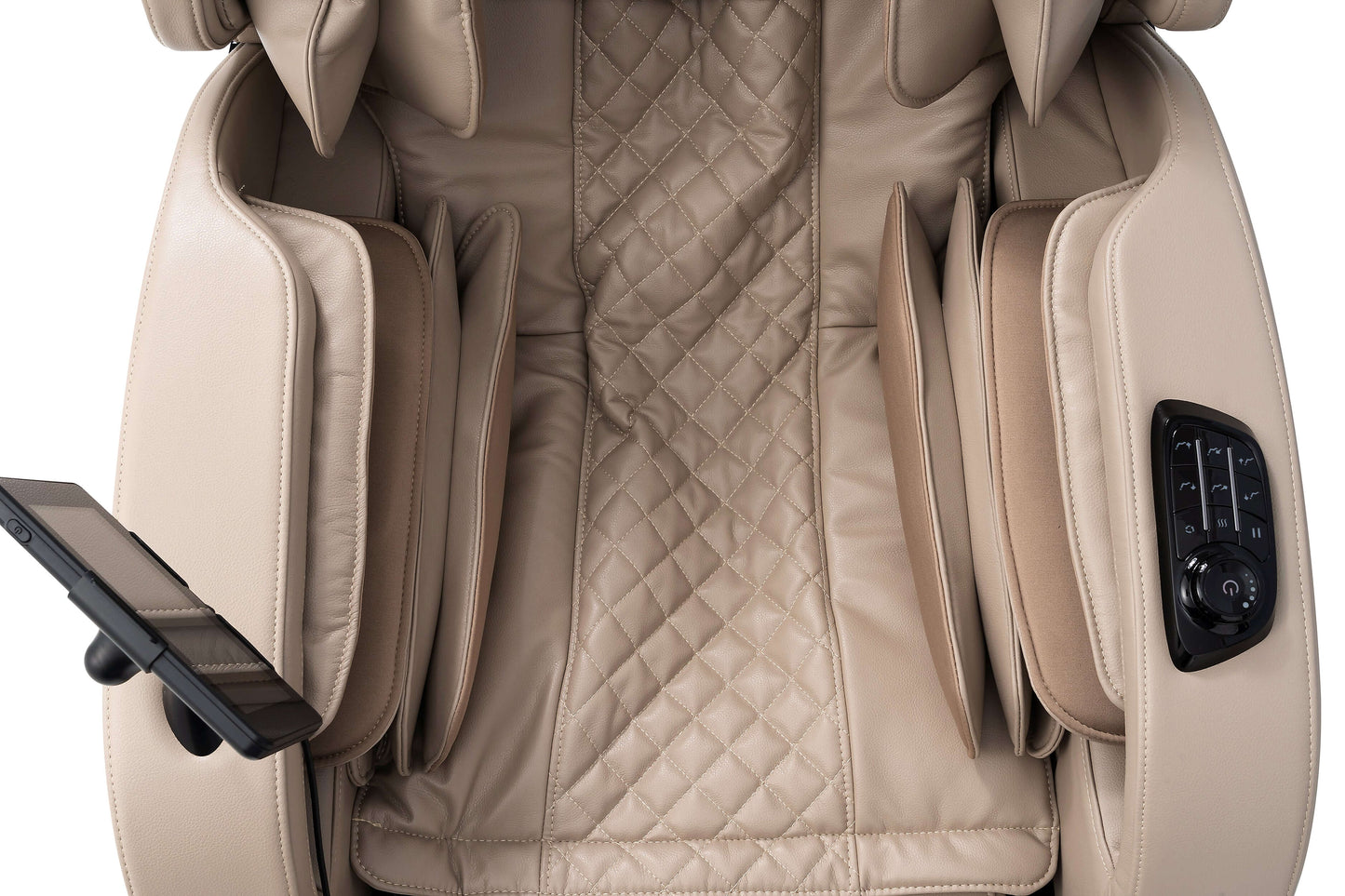 Interior view of the TRU Symphony Plus 4D massage chair showcasing plush cushions and control panel.