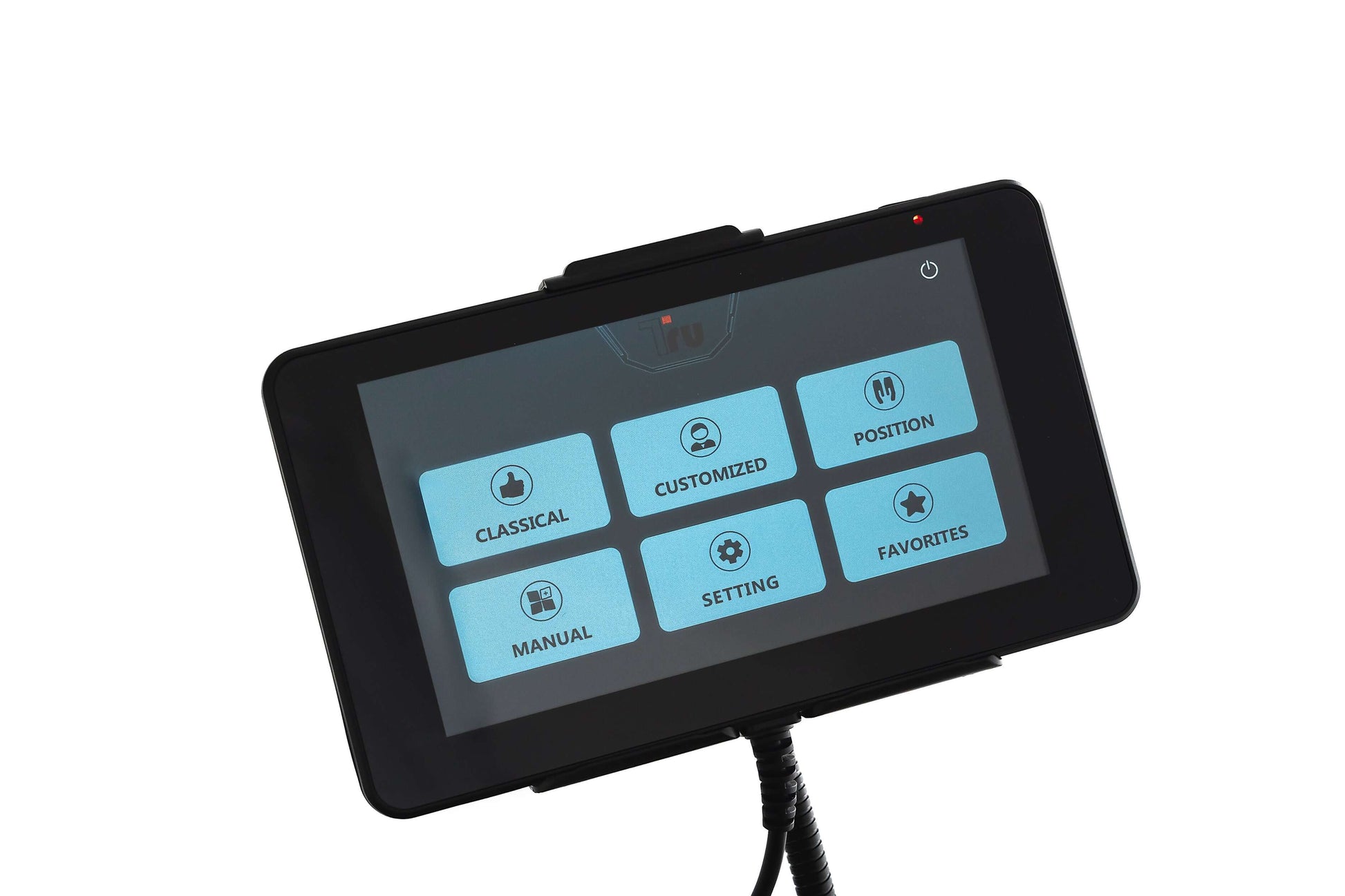 Control panel for Tru Symphony Plus massage chair with options for customized and classical settings.