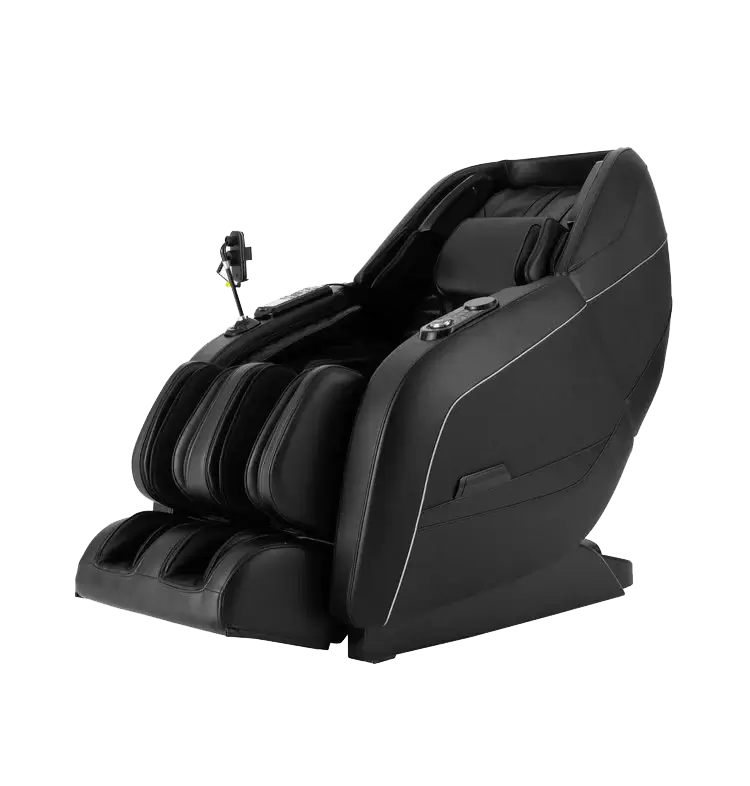 TRU Majestic 4D massage chair in sleek black design, featuring zero gravity and L-track technology for a luxurious experience.