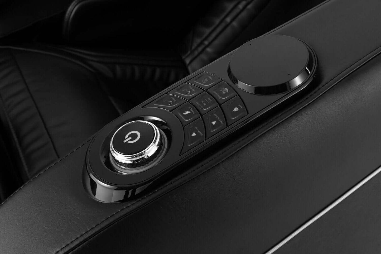 Close-up of TRU Majestic 4D Massage Chair remote control, featuring relaxation settings and user-friendly design.