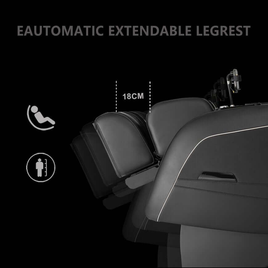 TRU Majestic 4D massage chair featuring an automatic extendable leg rest for enhanced comfort and relaxation.