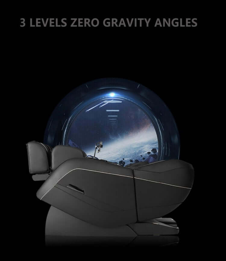TRU Majestic Massage Chair with 3 levels of zero gravity angles against a cosmic background.