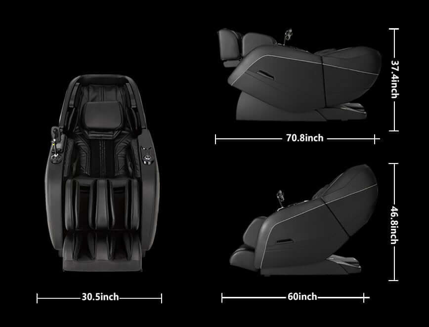 Dimensions of TRU Majestic 4D Massage Chair showing its length, width, and height for optimal space planning.