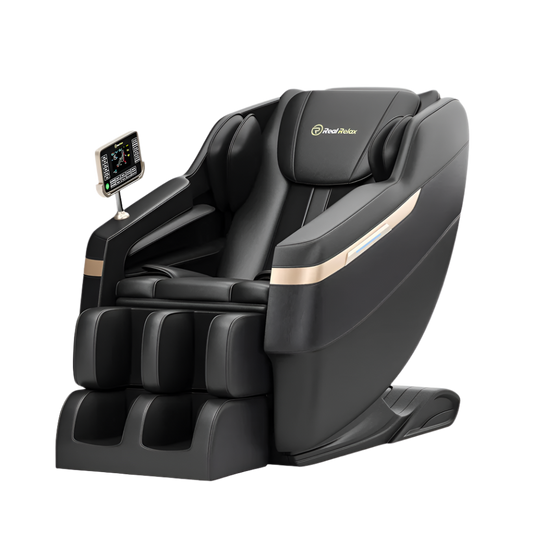 RealRelax BS-04 2D Massage Chair with S-Track, featuring advanced rollers and full-body airbags for relaxation.