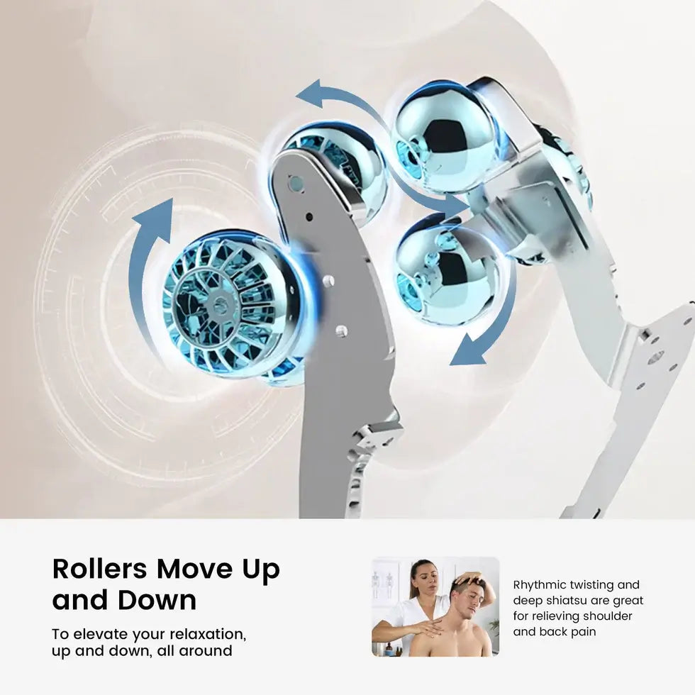 RealRelax FS-01 Massage Chair 2D rollers move up and down for optimal relaxation and relief from shoulder and back pain.